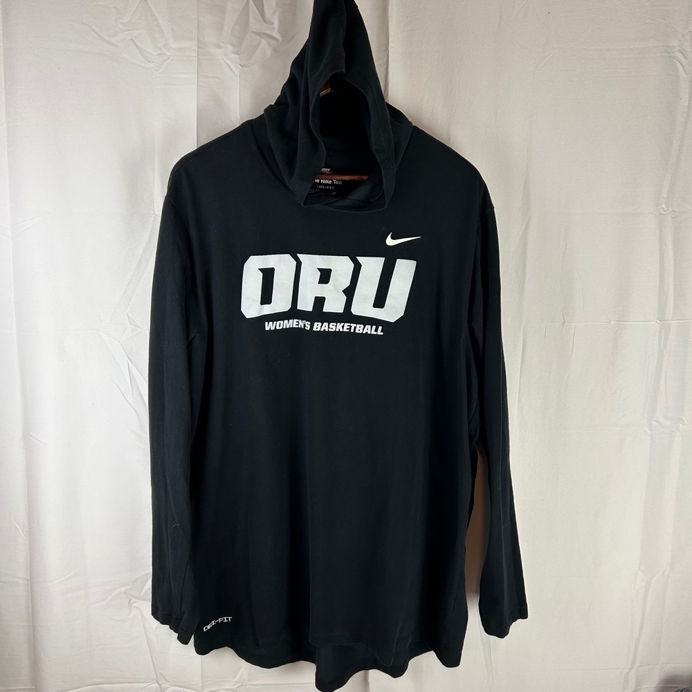 Nike Hooded T-Shirt Womens XL Black ORU Basketball Dri-FIT Long Sleeve 398074